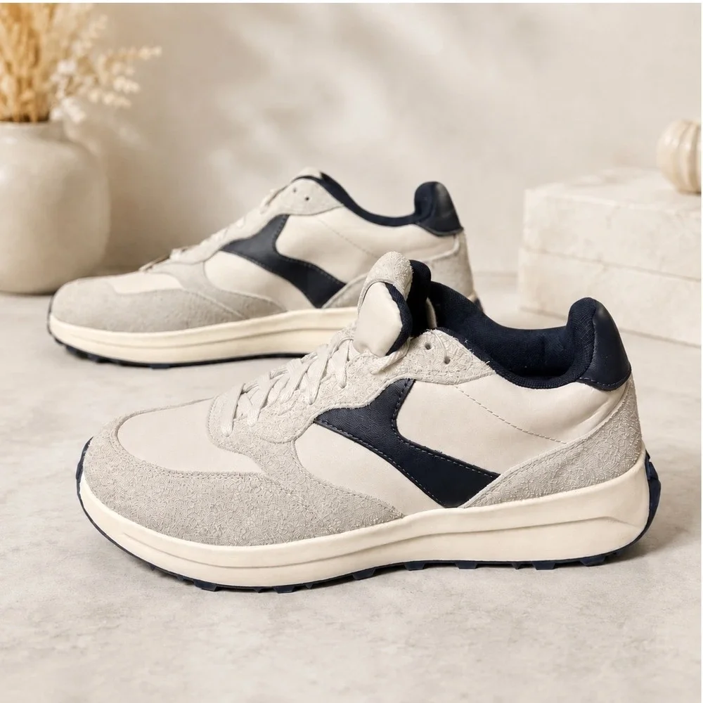 No Boundaries Retro Jogger Sneakers Men's 12 Gray Navy Genuine Leather NWT